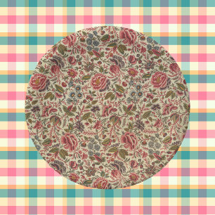 Vintage Colourful Floral Print Paper Plate