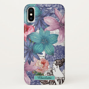 Vintage Colourful Floral Your name iPhone X Case
