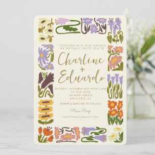 Vintage Colourful Flower Retro Wedding Invitation