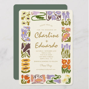 Vintage Colourful Flower Retro Wedding Invitation