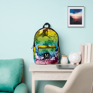 Vintage colourful flowers birds custom Monogram Printed Backpack