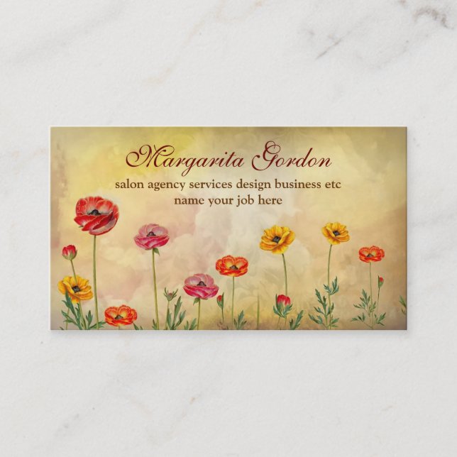vintage colourful flowers business cards (Front)