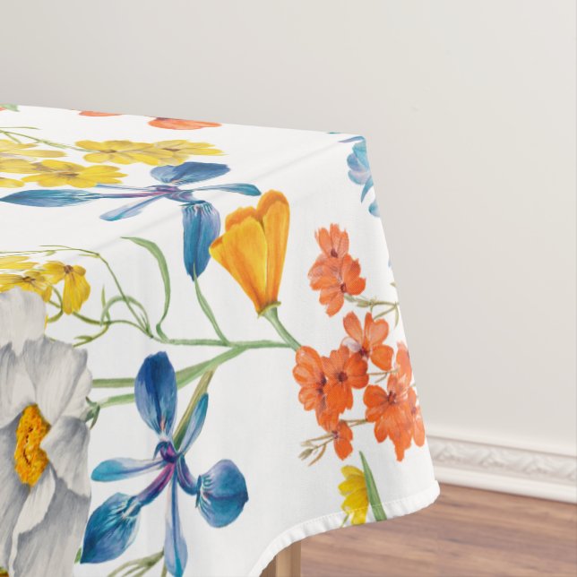 Vintage Colourful Flowers Pattern Tablecloth (In Situ)