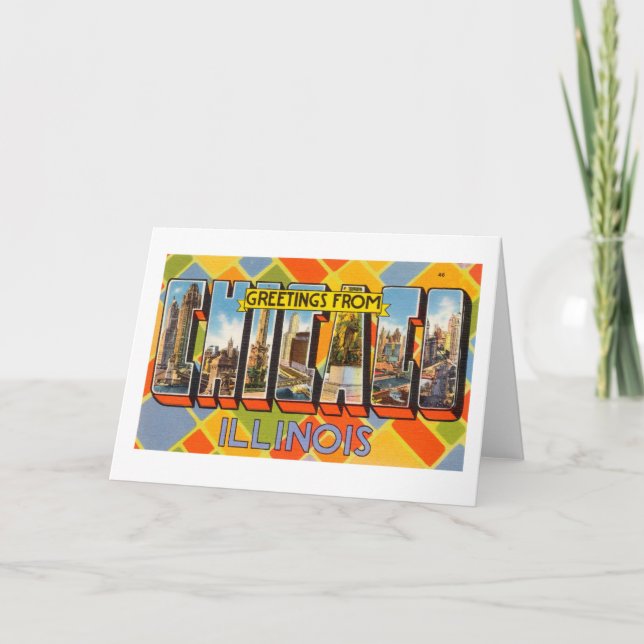 Vintage Colourful Greetings From Chicago Illinois Card (Front)