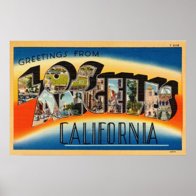 Vintage Colourful Greetings From Los Angeles Poster (Front)