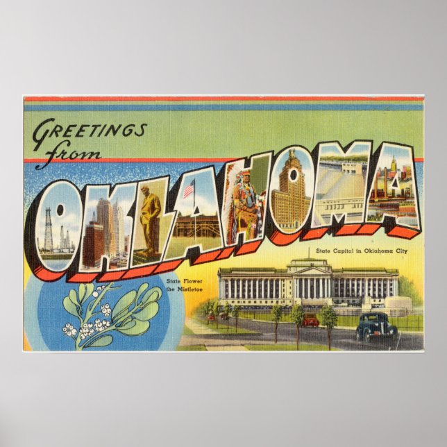Vintage Colourful Greetings From Oklahoma Poster (Front)