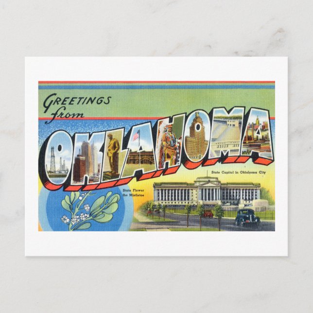 Vintage Colourful Greetings From Oklahoma Poster Postcard (Front)