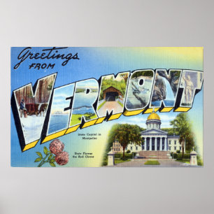 Vintage Colourful Greetings From Vermont Poster