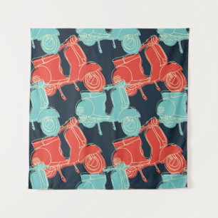 vintage colourful hand drawing motorcycle scooter tapestry