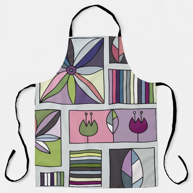 Vintage colourful, hand-drawn geometric pattern. apron (Front)