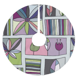 Vintage colourful, hand-drawn geometric pattern. brushed polyester tree skirt