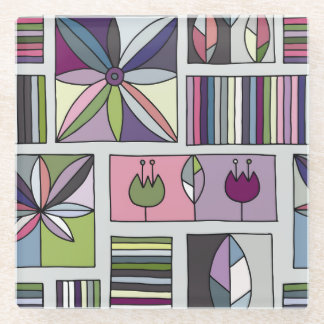 Vintage colourful, hand-drawn geometric pattern. glass coaster