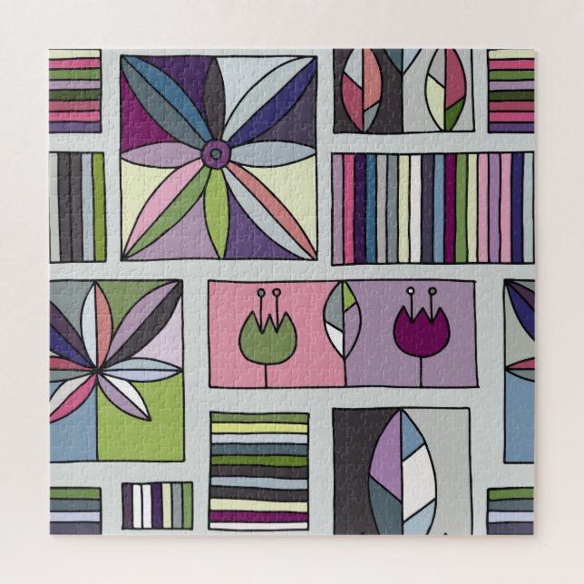 Vintage colourful, hand-drawn geometric pattern. jigsaw puzzle (Vertical)