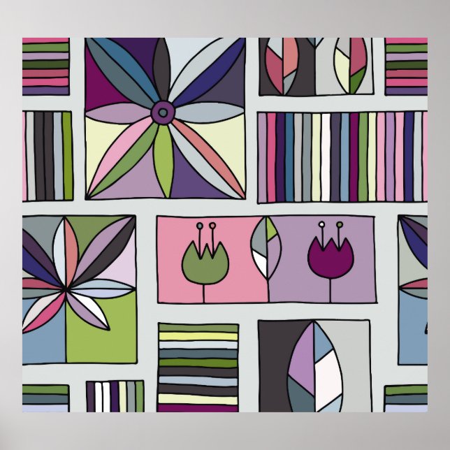 Vintage colourful, hand-drawn geometric pattern. poster (Front)