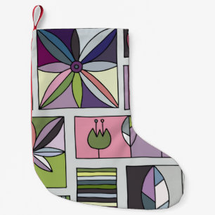 Vintage colourful, hand-drawn geometric pattern. small christmas stocking