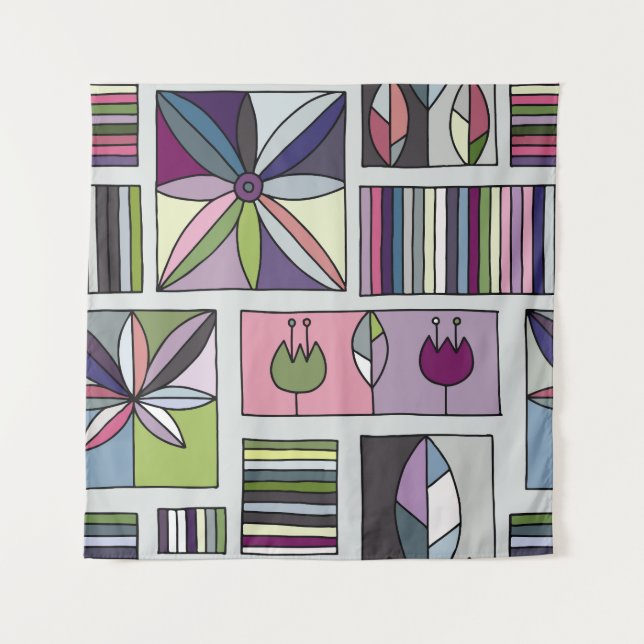Vintage colourful, hand-drawn geometric pattern. tapestry (Front)