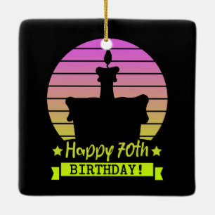 Vintage Colourful Happy 70th birthday Cake Ceramic Ornament