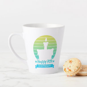 Vintage Colourful Happy 70th birthday Cake Latte Mug