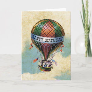 Vintage Colourful Hot Air Balloon Happy Birthday Card