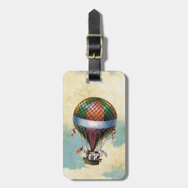 Vintage Colourful Hot Air Balloon Luggage Tag (Front Vertical)