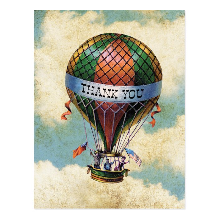 Vintage Colourful Hot Air Balloon Thank You Postcard | Zazzle.co.uk