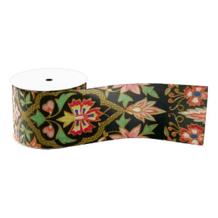 Vintage Colourful Indian Floral Embroidery Print Grosgrain Ribbon