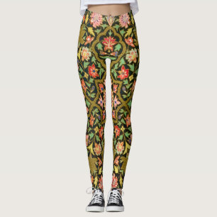 Vintage Colourful Indian Floral Embroidery Print Leggings