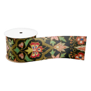 Vintage Colourful Indian Floral Embroidery Print Satin Ribbon