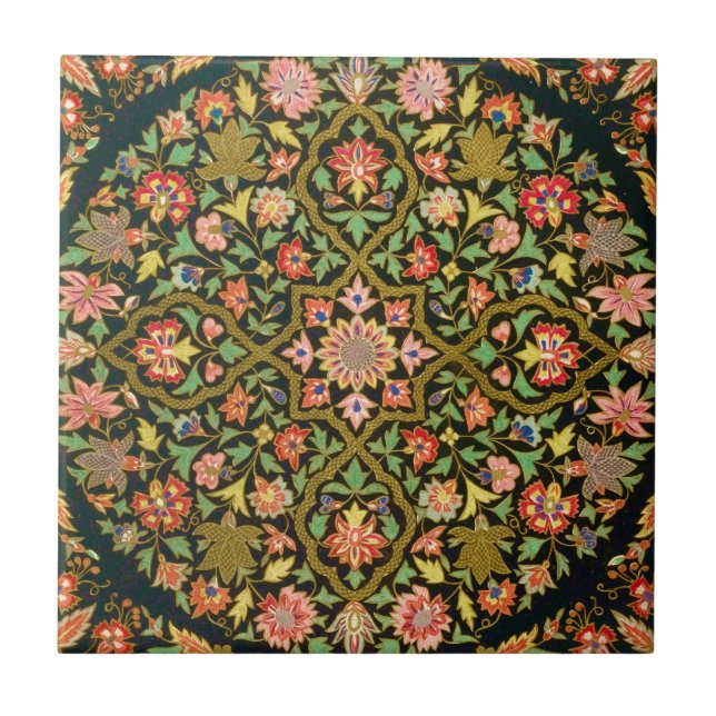 Vintage Colourful Indian Floral Embroidery Print Tile (Front)