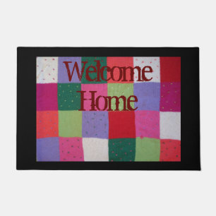 vintage colourful knitted patchwork squares doormat