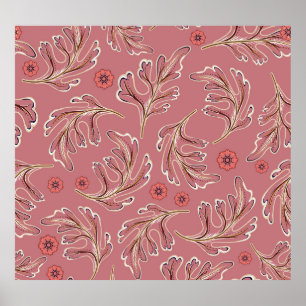 Vintage Colourful Leaves Seamless Pattern Poster