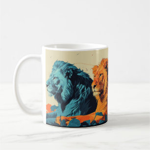 Vintage colourful lions coffee mug