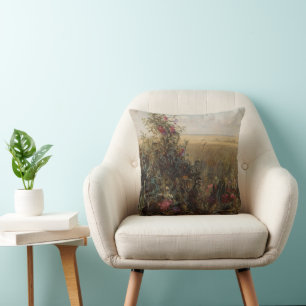 Vintage Colourful Meadow with Wildflowers Design Cushion