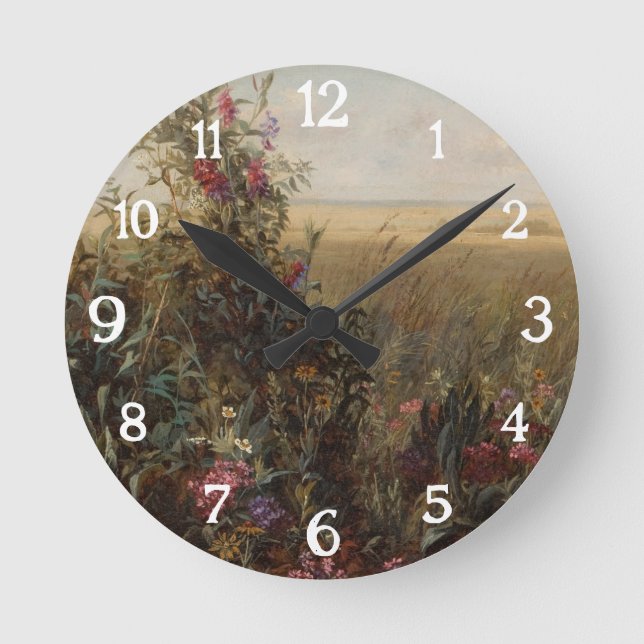 Vintage Colourful Meadow with Wildflowers Design Round Clock (Front)