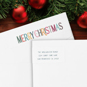 Vintage Colourful Merry Christmas Cute Retro Stars Wrap Around Label