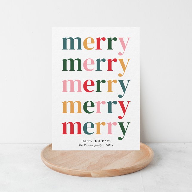 Vintage Colourful Merry Christmas Modern Minimalis Holiday Card (Minimalist bold Merry Christmas holiday card)