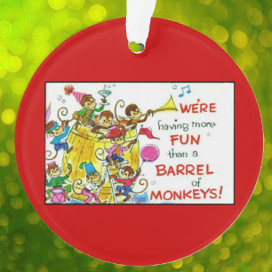 Vintage Colourful More Fun Barrel of Monkeys Ornament