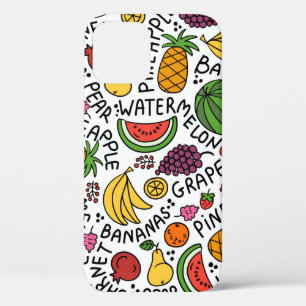 vintage colourful pattern on the theme of food, pr iPhone 12 case
