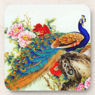 Vintage Colourful Peacock Coaster