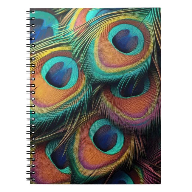 Vintage Colourful Peacock Feathers Pattern Notebook (Front)