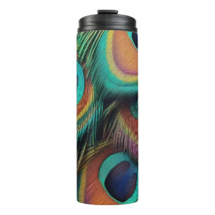 Vintage Colourful Peacock Feathers Pattern Thermal Tumbler