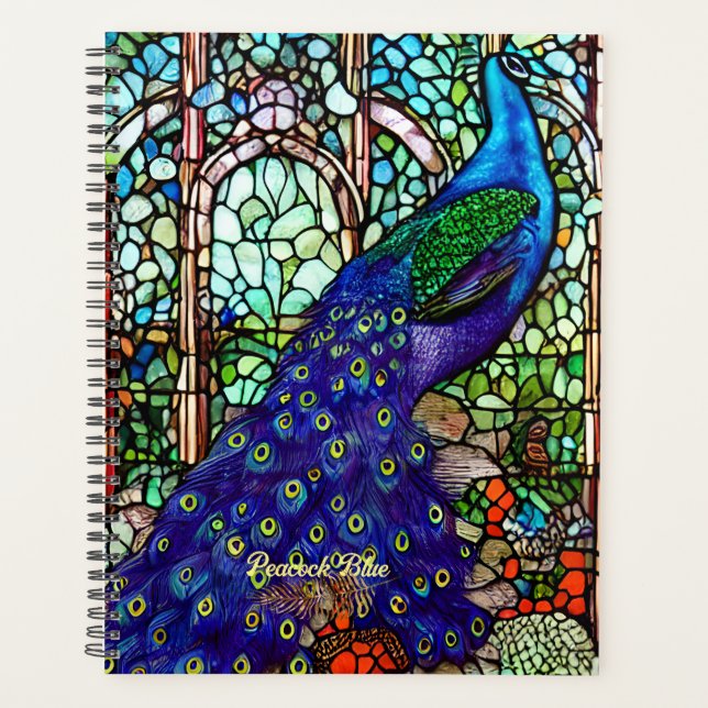 Vintage Colourful Peacock Stained Glass Planner (Front)