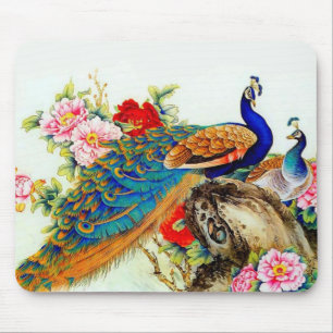 Vintage Colourful Peacocks Mouse Mat
