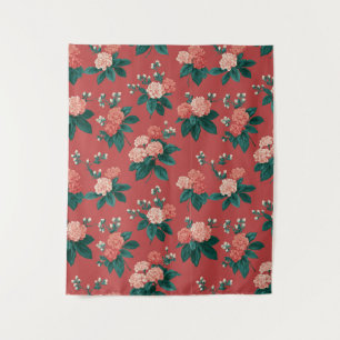 Vintage Colourful Peony Pattern - Maroon Backgroun Tapestry