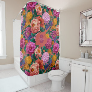 Vintage Colourful Peony Pattern Shower Curtain