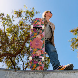 Vintage Colourful Peony Pattern Skateboard