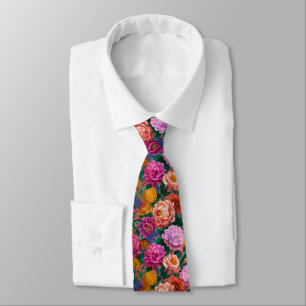 Vintage Colourful Peony Pattern Tie