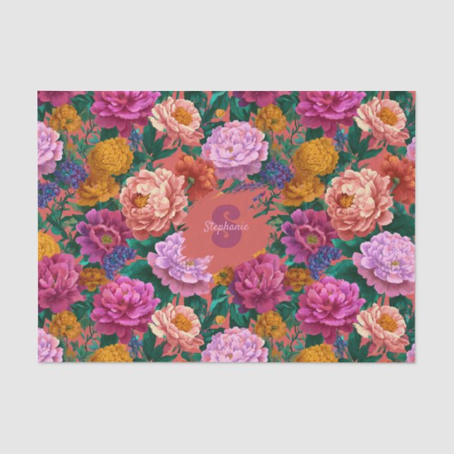 Vintage Colourful Peony Pattern Tissue Paper (Front)