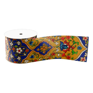 Vintage Colourful Persian Floral Art Grosgrain Ribbon
