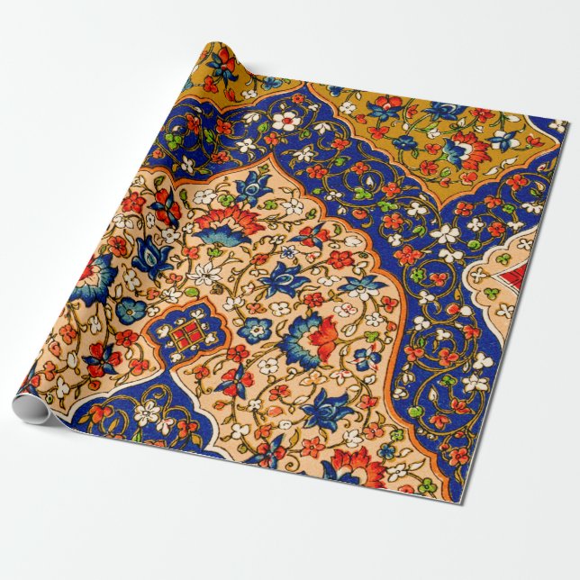 Vintage Colourful Persian Floral Art Wrapping Paper (Unrolled)